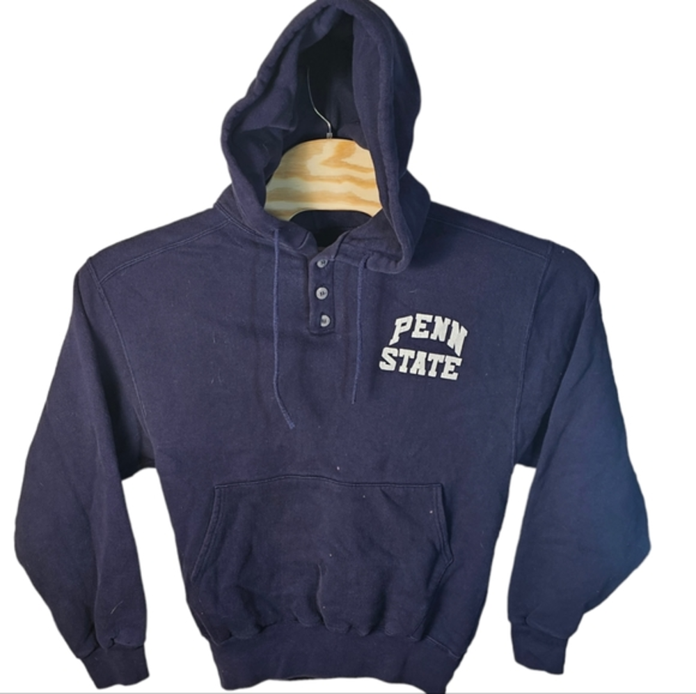 Vintage L.L. Bean & Russell Athletic Hoodie Men's Medium Blue Quarter Button USA